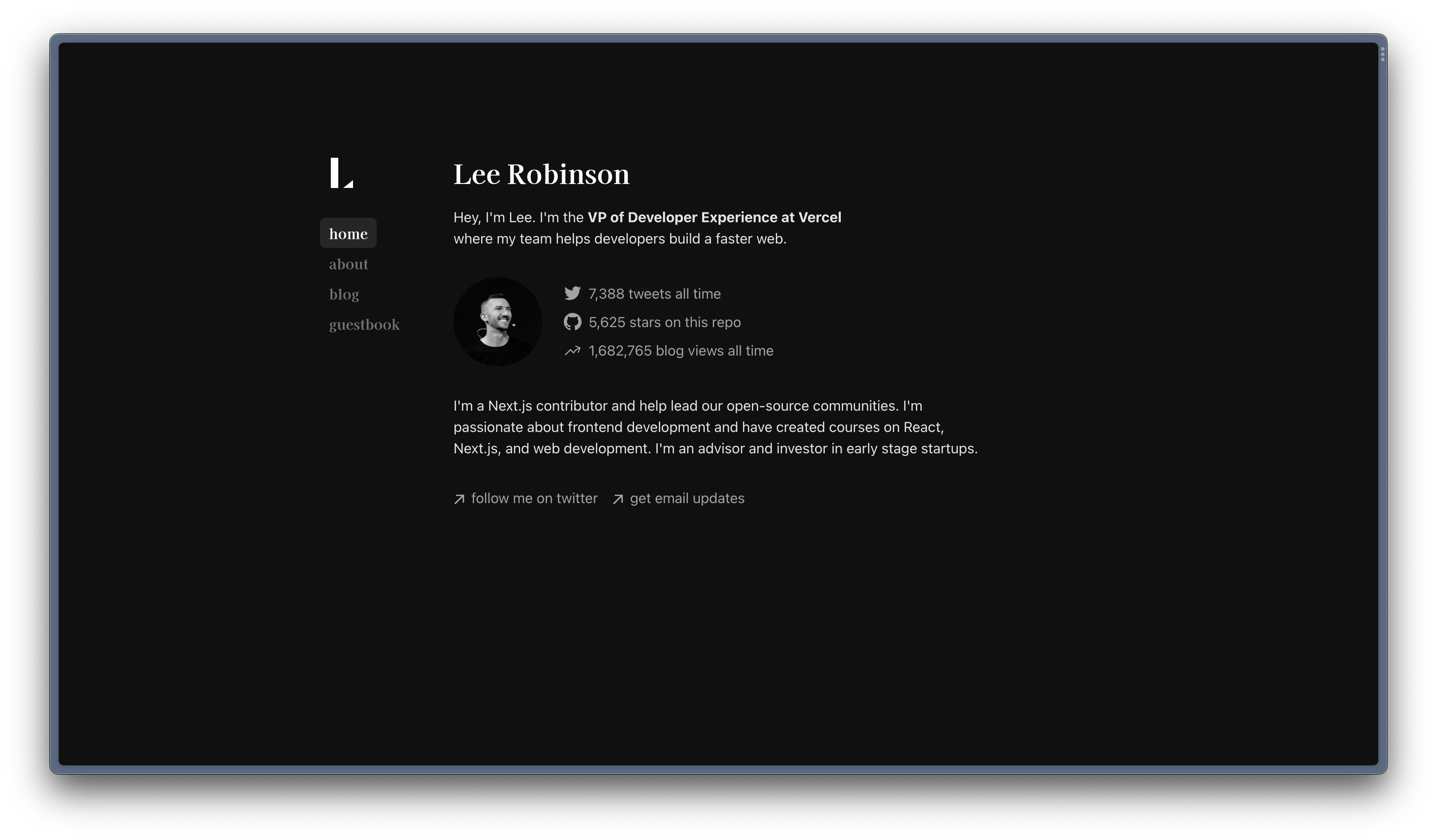 Screenshot of Lee's website