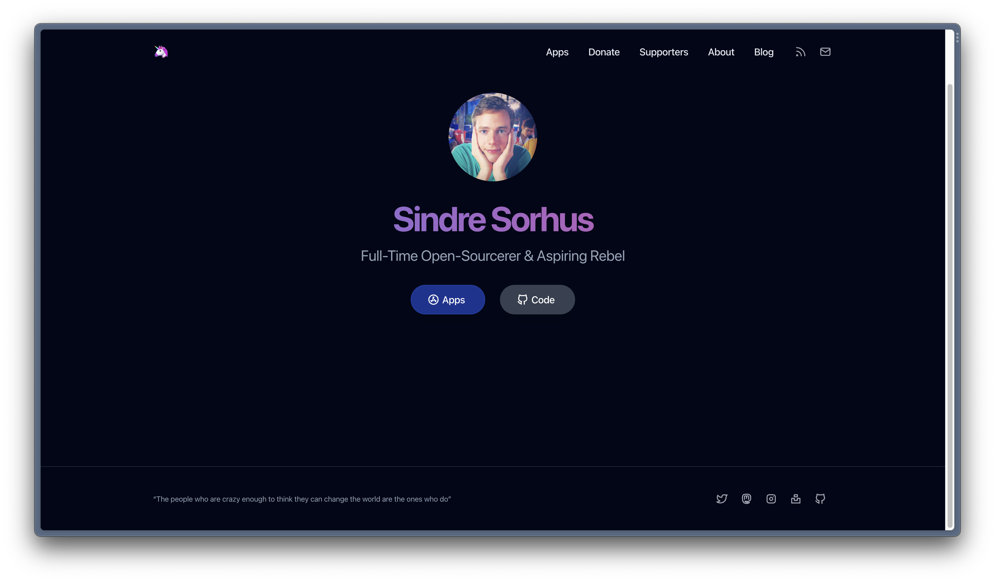 Screenshot of Sindre's website